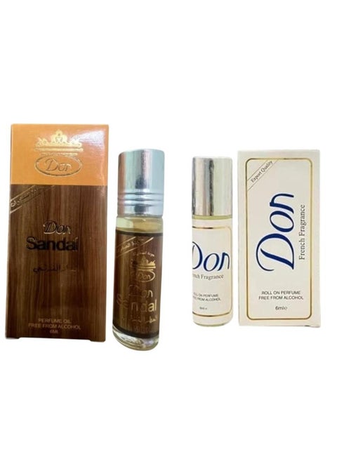 French Fragrance Roll On Perfume + Sandal 6ml 2 Pcs