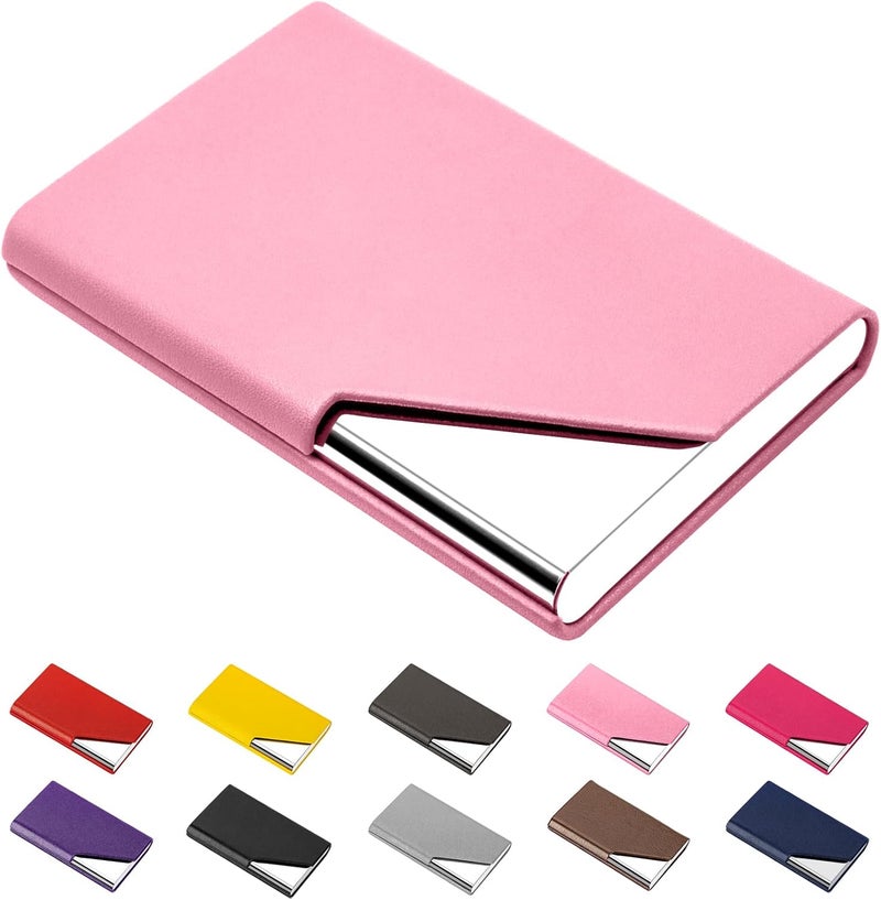 Padike Business Card Holder, PU Leather & Stainless Steel Multi Card Case for Men & Women, Name Card Holder, Credit Card Wallet, ID Case/Holder with Magnetic Closure (Pink) - Image 1