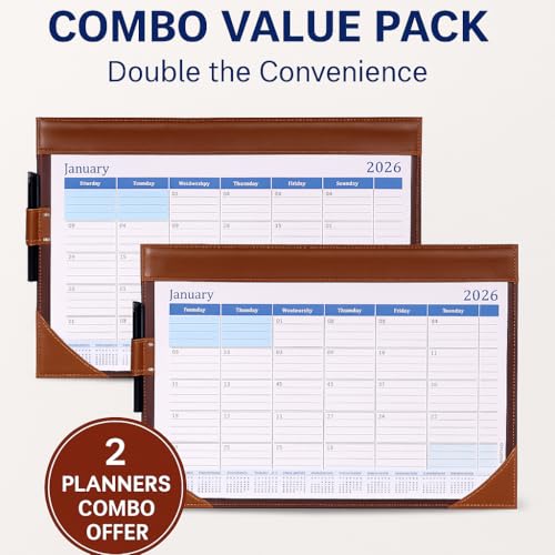 Sukeshcraft Table Planner Calendar 2025–2026 Combo (2 Pcs) | PU Leather Desk Planner with Oct–Dec 2025 Refill & Jan–Dec 2026 | 18.5"x13"Inch.Combo) - Image 3