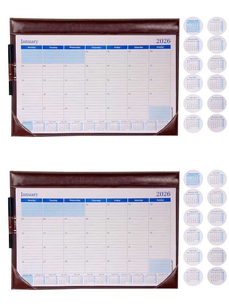 Sukeshcraft Table Planner Calendar 2025–2026 Combo (2 Pcs) | PU Leather Desk Planner with Oct–Dec 2025 Refill & Jan–Dec 2026 | 18.5"x13"Inch.Combo) - Image 1