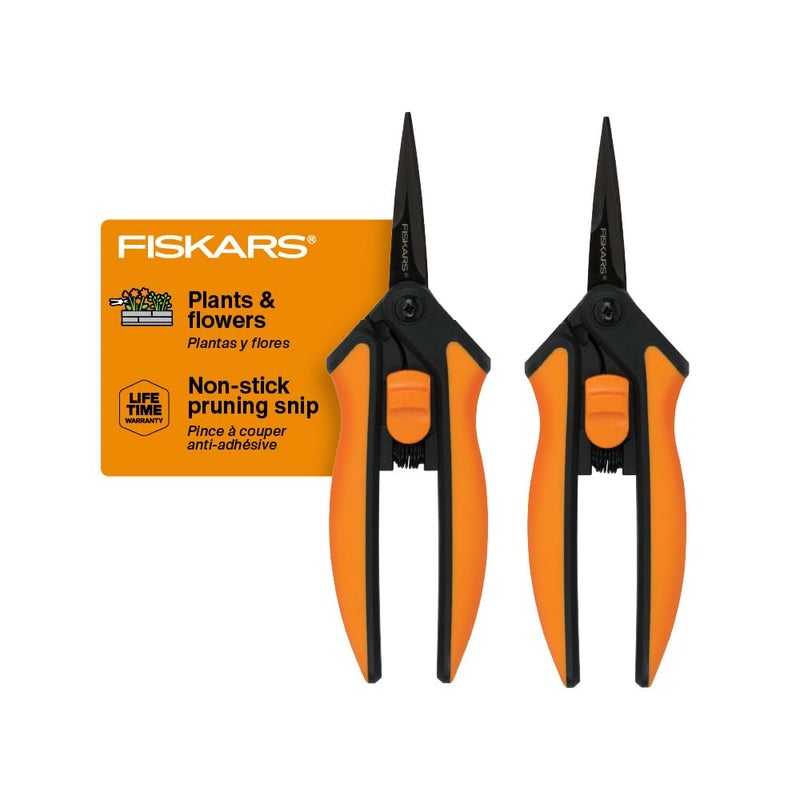 Fiskars 6" Pruning Scissors (2-Pack) for Flowers, Buds, Weeds and Small Plants, Garden Snips with Resin Resistant Nonstick Stainless Steel Blades, Gardening Trimmers with Comfortable Handle - Image 1