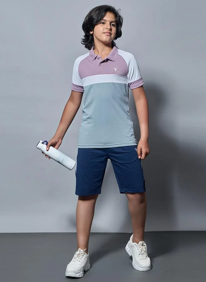 تكنوسبورت Technosport Boys Color Block Slim Fit Polo Sports T-Shirt