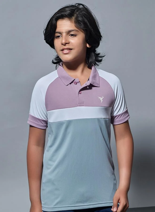 Technosport Technosport Boys Color Block Slim Fit Polo Sports T-Shirt