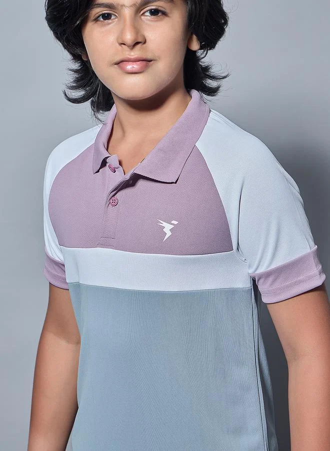 Technosport Blue Boys Color Block Slim Fit Polo Sports T-Shirt for Men | Best Price UAE