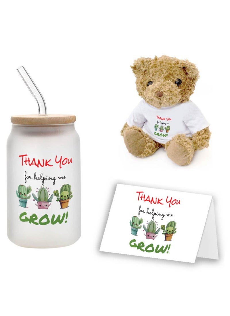 PRINTSHOP4ME - Teacher's Day Pack of 3 Combo Pack - Glass Bottle, Teddy Bear and Greeting Card - Reusable Bottle - Teacher's Day Gift Set - Gift for World Teachers Day - Image 1