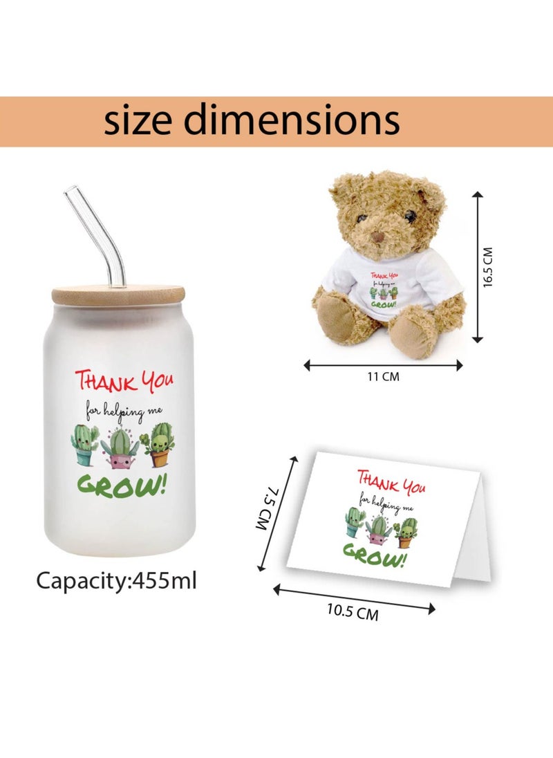PRINTSHOP4ME - Teacher's Day Pack of 3 Combo Pack - Glass Bottle, Teddy Bear and Greeting Card - Reusable Bottle - Teacher's Day Gift Set - Gift for World Teachers Day - Image 1