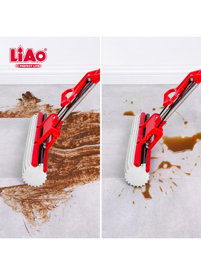 لياو ممسحة أرضيات إسفنجية PVA بحجم 27 سم، ممسحة دوّارة ذات نظام عصر ذاتي، مقبض ستانلس ستيل قابل للتعديل من 94 إلى 126 سم، ممسحة تنظيف عميق لجميع أنواع الأرضيات، إزالة الغبار والشعر والأوساخ والسوائل، ممسحة متعددة الاستخدامات للمنزل، المطبخ، الحمام، أرضيات السيراميك، الرخام، البلاط، الأرضيات الخشبية - Image 4