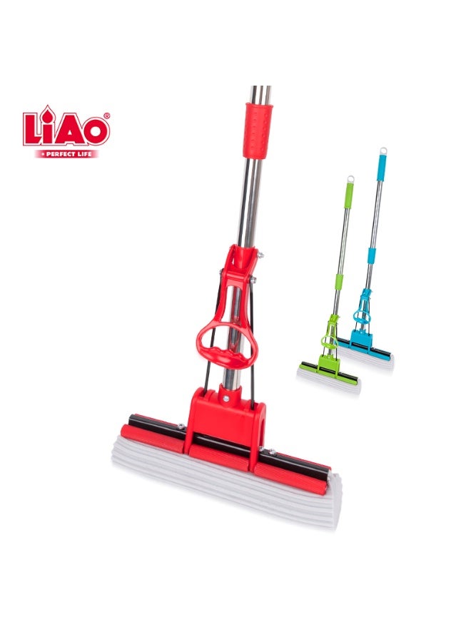 لياو ممسحة أرضيات إسفنجية PVA بحجم 27 سم، ممسحة دوّارة ذات نظام عصر ذاتي، مقبض ستانلس ستيل قابل للتعديل من 94 إلى 126 سم، ممسحة تنظيف عميق لجميع أنواع الأرضيات، إزالة الغبار والشعر والأوساخ والسوائل، ممسحة متعددة الاستخدامات للمنزل، المطبخ، الحمام، أرضيات السيراميك، الرخام، البلاط، الأرضيات الخشبية - Image 3