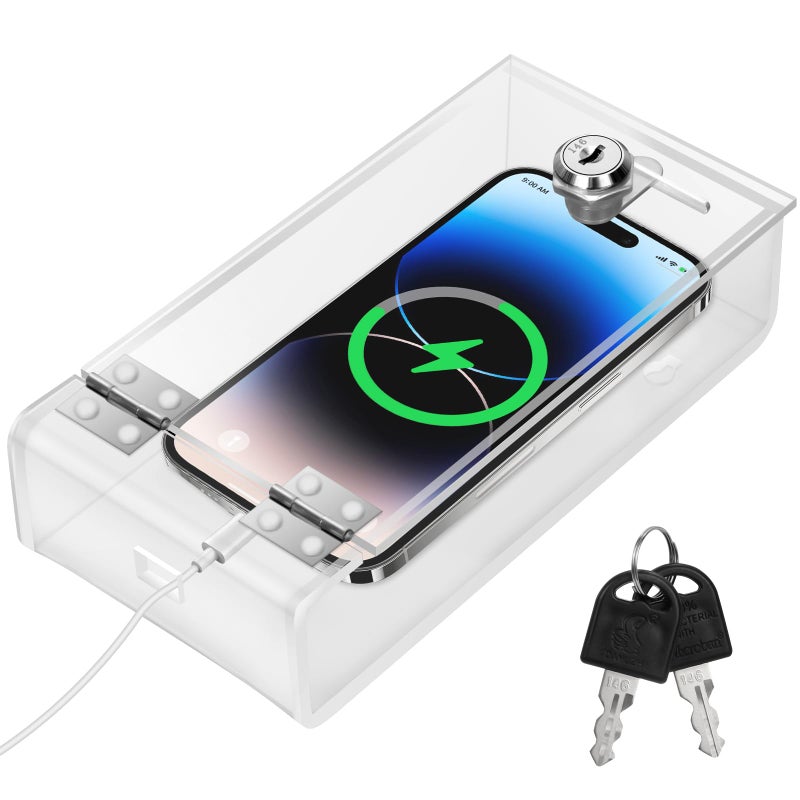 Cell Phone Lock Box,Mobile Phone Storage Jail Box with 2 Keys Transparent Phone Locker Phone Acrylic Key Staff - Image 1
