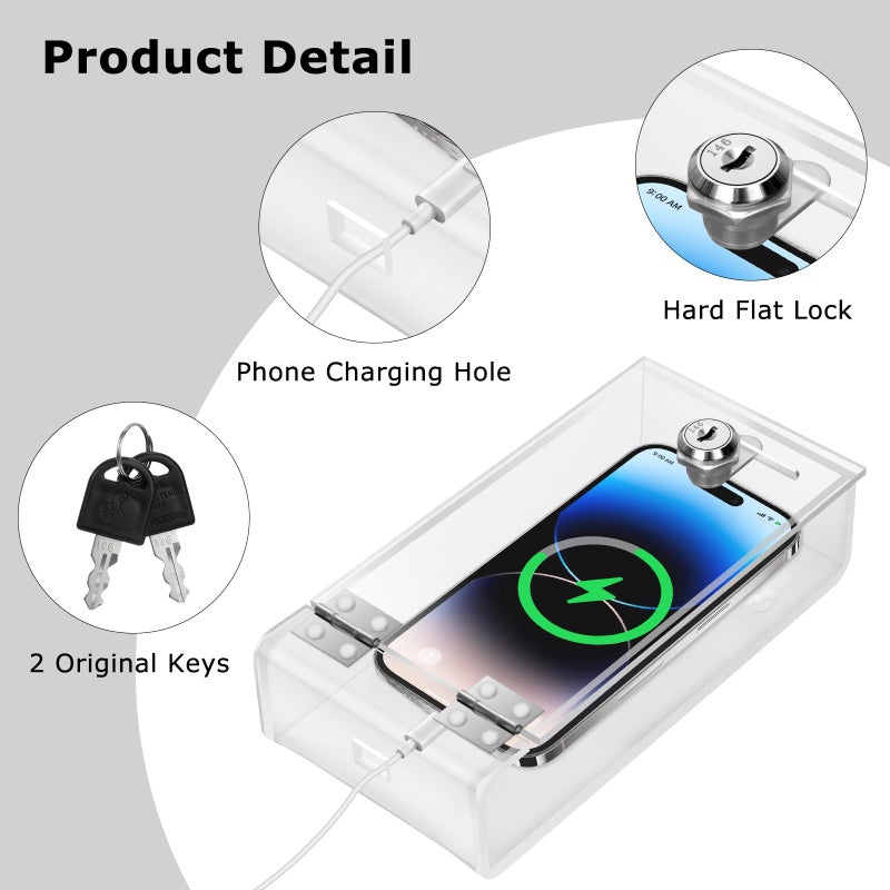 Cell Phone Lock Box,Mobile Phone Storage Jail Box with 2 Keys Transparent Phone Locker Phone Acrylic Key Staff - Image 3