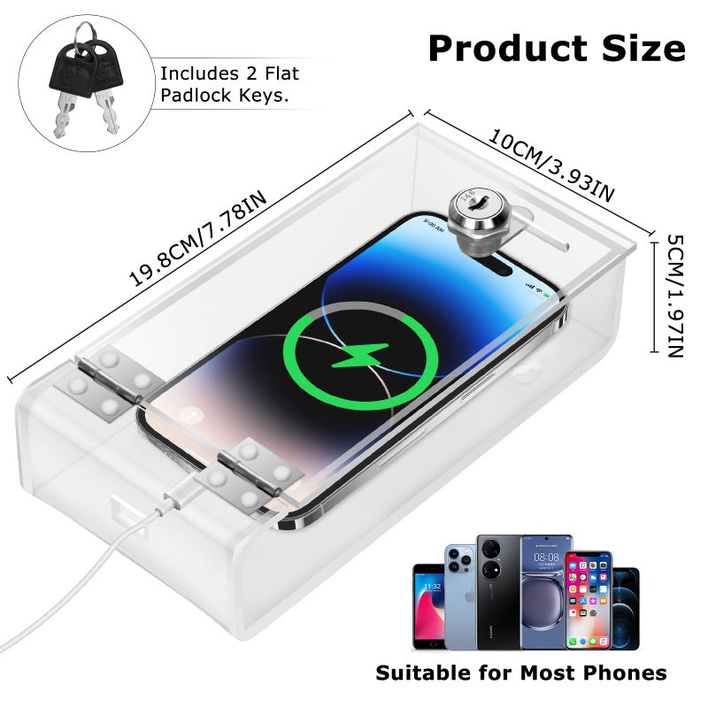 Cell Phone Lock Box,Mobile Phone Storage Jail Box with 2 Keys Transparent Phone Locker Phone Acrylic Key Staff - Image 2
