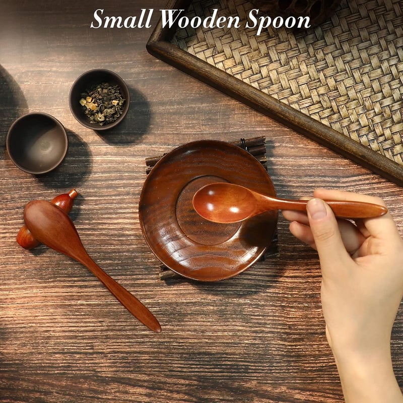 NUOMI 2 Sets Wooden Bowls for Food, Small Wood Bowls with Wood Spoons for Dessert Snacks Soup Tableware Set - Image 4