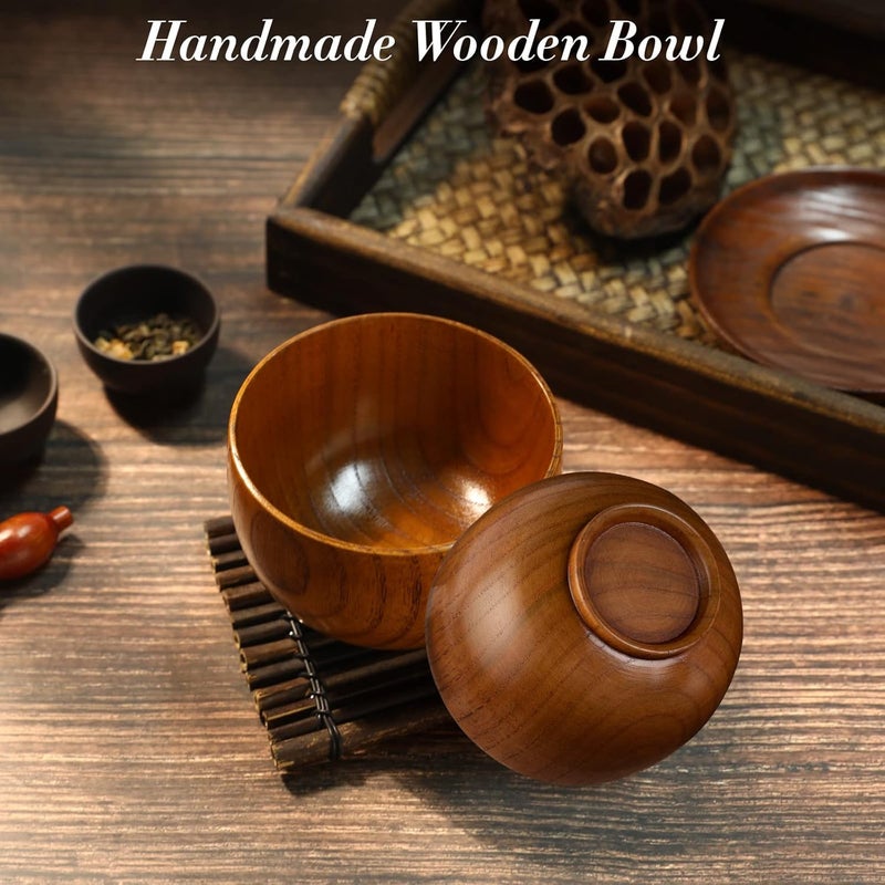 NUOMI 2 Sets Wooden Bowls for Food, Small Wood Bowls with Wood Spoons for Dessert Snacks Soup Tableware Set - Image 3