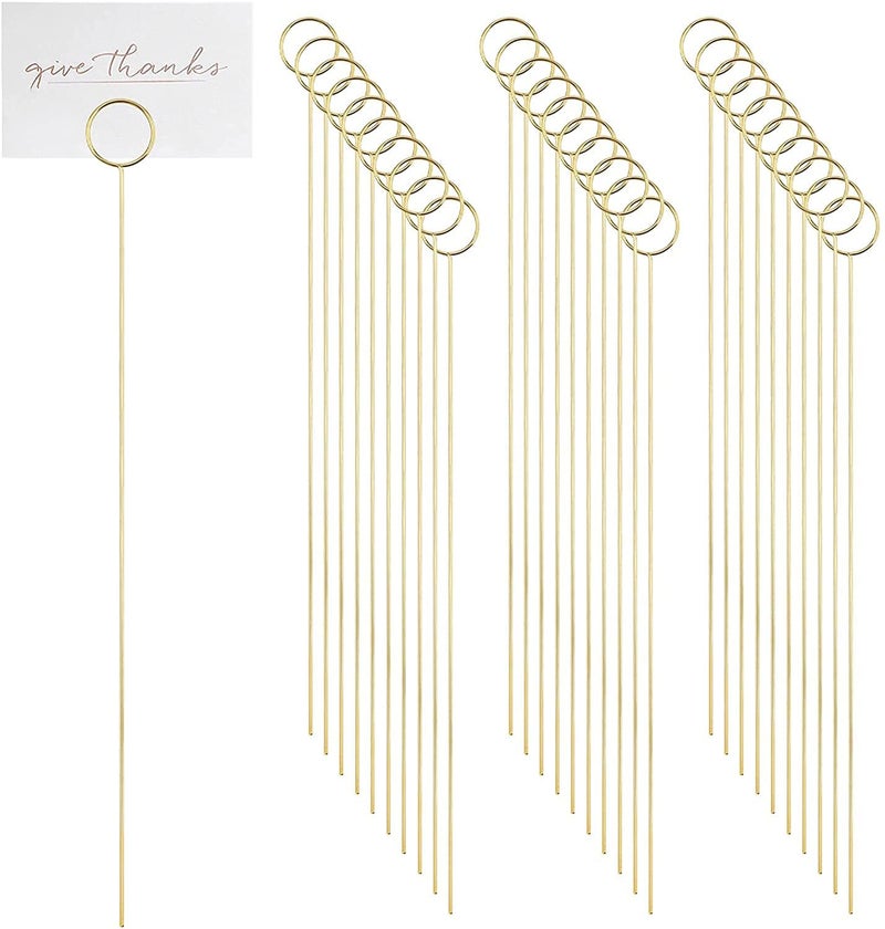 H&W 12''L Golden Ring Loop Round Shape Card Holders 40PCS Floral Picks Clips for Wedding & Flower Arrangements, DIY Craft Wire Clip Table Card Holders Note Photo Picture Memo Holder Cake Topper (Ring) - Image 3