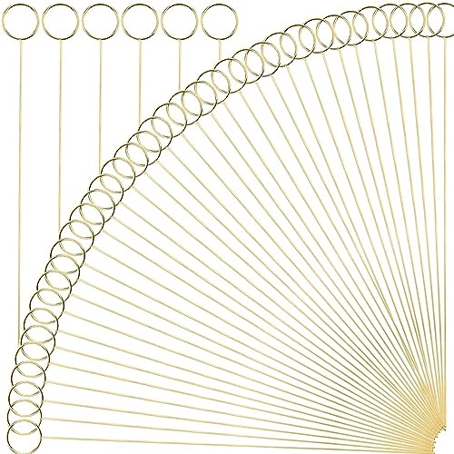 H&W 12''L Golden Ring Loop Round Shape Card Holders 40PCS Floral Picks Clips for Wedding & Flower Arrangements, DIY Craft Wire Clip Table Card Holders Note Photo Picture Memo Holder Cake Topper (Ring) - Image 1
