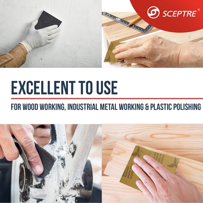 Sceptre أوراق صنفرة كاشطة، كربيد السيليكون مقاوم للماء ورطب وجاف، 150 حبيبة، 230x280 مم، تلميع متين وإزالة الطلاء، إزالة الصدأ، عبوة من 100 ورقة - Image 4