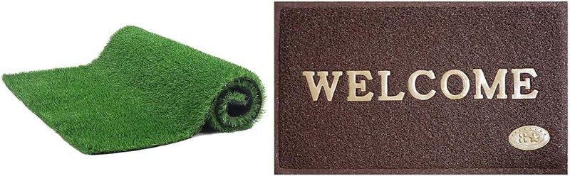 Multipro MULTIPRO PVC Artificial Grass Carpet Mat for Indoor Outdoor UseGreen Size 2X3 Feet Welcome Design PVC Door Mats inHome Chocolate 38 X 58 GrassGreen2X3WelcomeChocolate38x58  - Image 1