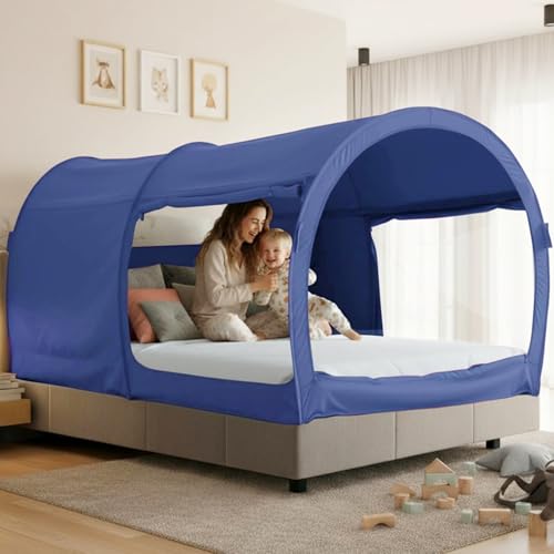LEEDOR Bed Tent Dream Tents Bed Canopy Shelter Cabin Indoor Privacy Warm Breathable Pop Up Twin Size for Kids and Adult Patent Pending Navy(Mattress Not Included) - Image 1
