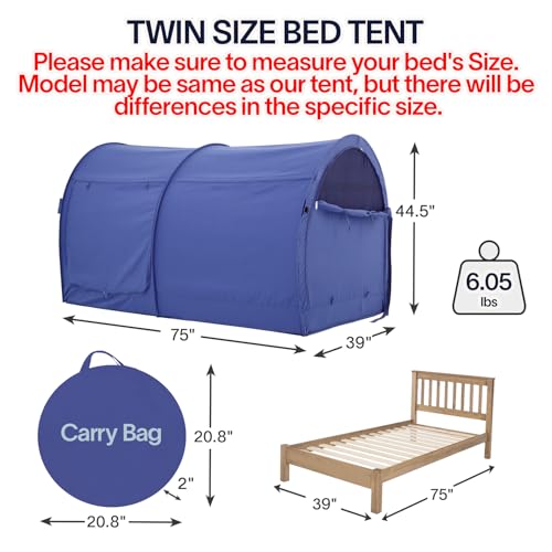 LEEDOR Bed Tent Dream Tents Bed Canopy Shelter Cabin Indoor Privacy Warm Breathable Pop Up Twin Size for Kids and Adult Patent Pending Navy(Mattress Not Included) - Image 2