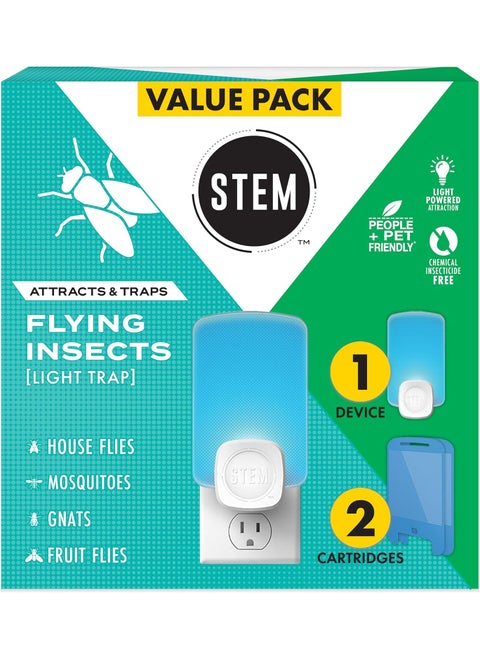 STEM Light Trap Indoor Fruit Fly Trap Effective Insect Control for Home Attracts and Traps Flying Insects Emits Soft Blue Light Starter Kit with 1 PlugIn Device and 2 Cartridges