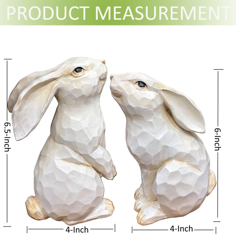 QIAOIDEA Easter Decorations Set of 2 Farmhouse White Rabbit Figurines, 6.5" Carved Rustic Distressed Animal Bunny Ornaments, Collectible Home Decor - Image 4