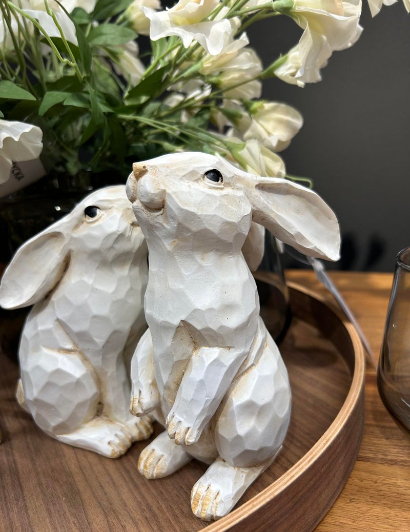 QIAOIDEA Easter Decorations Set of 2 Farmhouse White Rabbit Figurines, 6.5" Carved Rustic Distressed Animal Bunny Ornaments, Collectible Home Decor - Image 2
