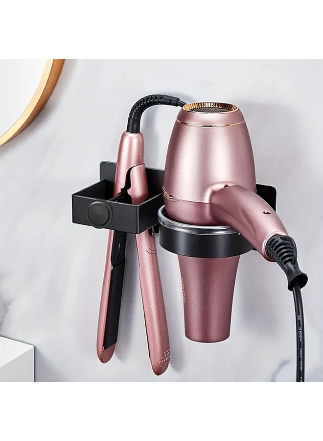 1pc Modern Wall Mounted Hair Tool Holder With Towel Hooks No Drill Organizer Rack - Image 1