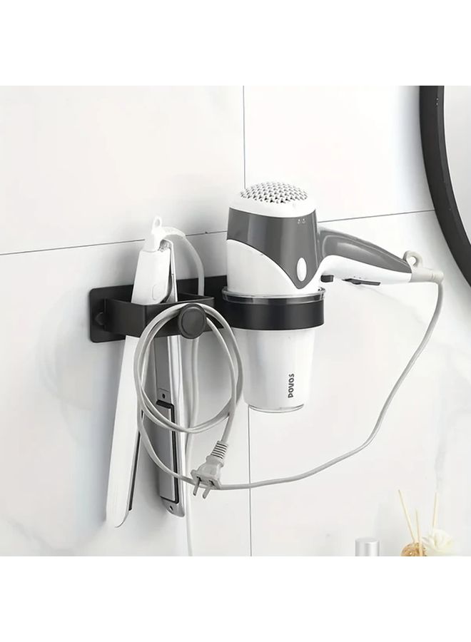 1pc Modern Wall Mounted Hair Tool Holder With Towel Hooks No Drill Organizer Rack - Image 4
