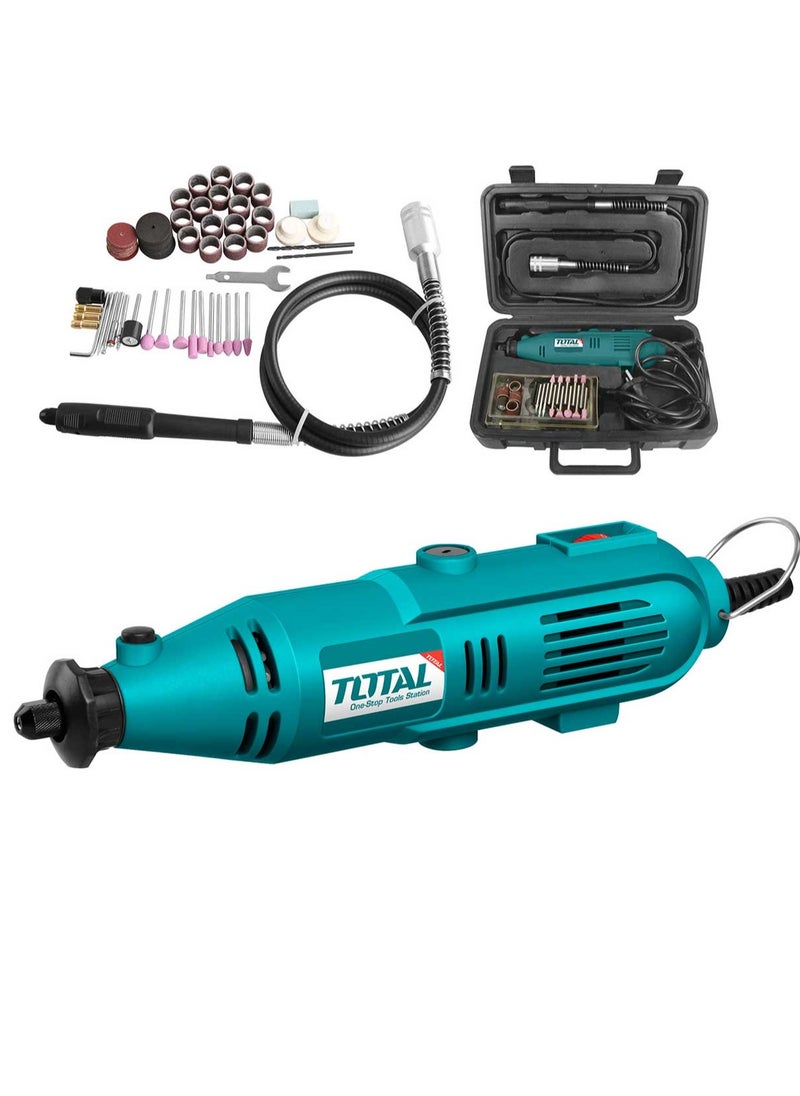 TOTAL Total Mini Grinder 130W with Variable Speed, 10000-32000rpm, 3.2mm/2.3mm Collet, 1 Flexible Shaft, 100 Accessories & Extra Carbon Brushes – Ideal for Grinding, Polishing, Cutting, and Sanding – TG501032  - Image 1