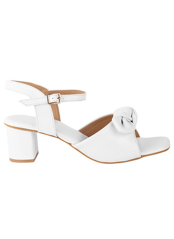 Shoetopia أحذية شوتوبيا للبنات بكعب عريض أبيض مع فيونكات - Image 4