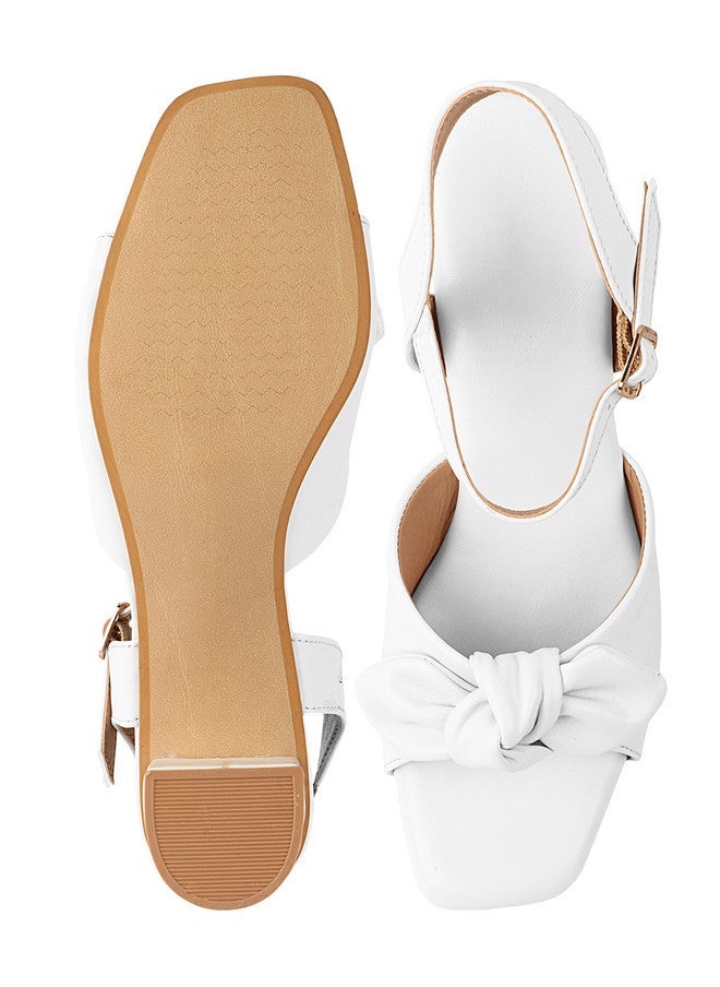 Shoetopia أحذية شوتوبيا للبنات بكعب عريض أبيض مع فيونكات - Image 5