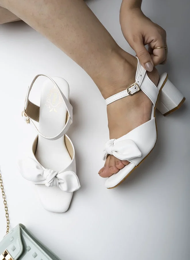 شوتوبيا Shoetopia Girls White Block Heels with Bows
