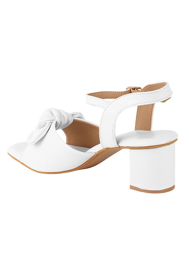 Shoetopia أحذية شوتوبيا للبنات بكعب عريض أبيض مع فيونكات - Image 3