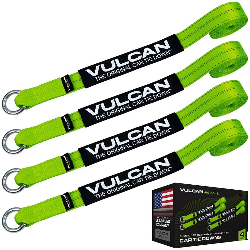 VULCAN Exotic Car Rim Tie Down Set  2 Inch x 144 Inch  4 Straps  HighViz  3300 Pound Safe Working Load