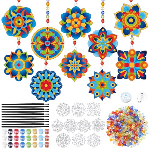 Dunzoom 30 Set Mandala Suncatchers Kits Mandala Flower DIY Suncatchers Craft Kits Make Your Own Paint Ornaments for Art Craft Summer Sun Catchers Party Supplies - Image 1