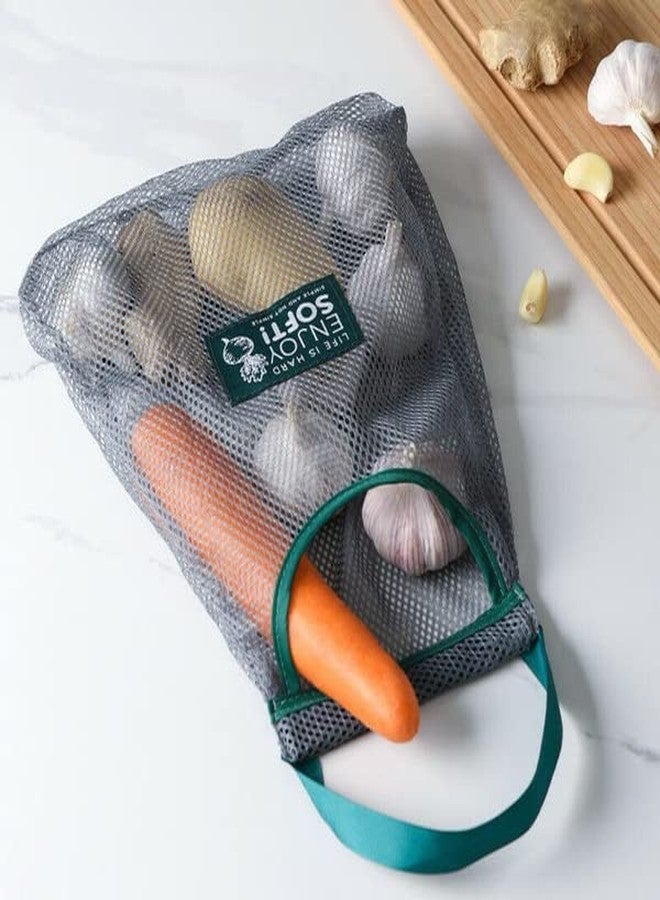 Domica Reusable Mesh Bags for Fruit and Vegetable Hanging Storage, Kitchen Storage, Washable & Foldable Net Bags for Veggies Onion Garlic Green Pepper/Garbage Bag - Image 5