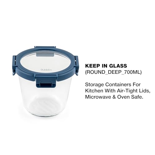 DUBBLIN Keep In Glass Borosilicate Glass Container 700ml - Round, Clear | Oven, Freezer & Microwave Safe Storage Solution (1 Piece) - Image 2