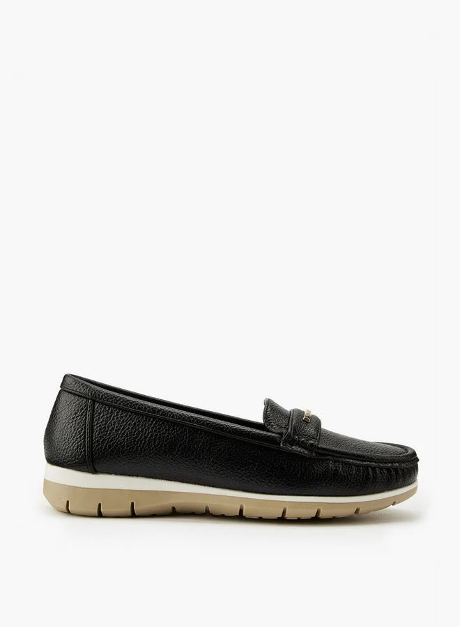 Textured Loafers with Metal Accent