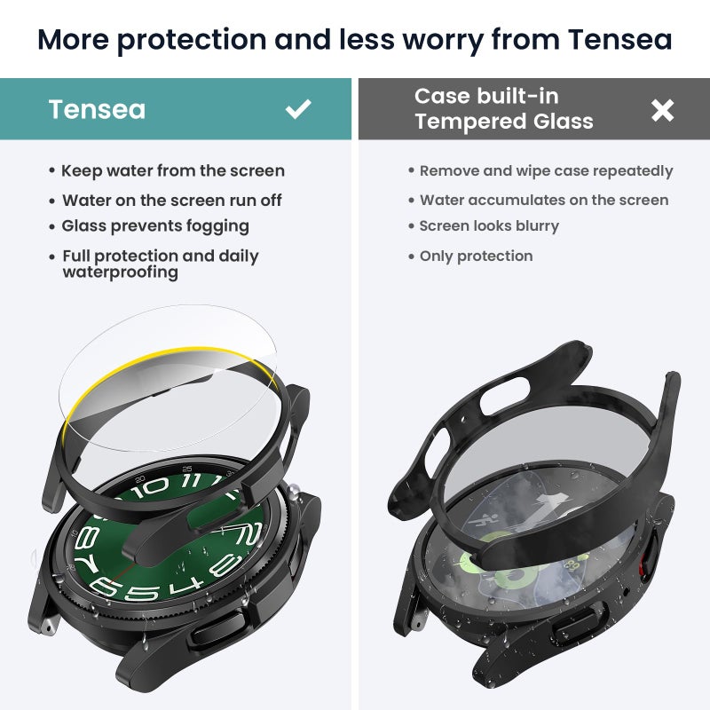 Tensea [5+5Pack for Samsung Galaxy Watch 6 Classic Screen Protector Case 47mm, Hard PC Bumper/HD Anti-Fog Tempered Glass Protective Film, Face Cover Set, Galaxy Watch 6 Classic Case for Women Men - Image 3