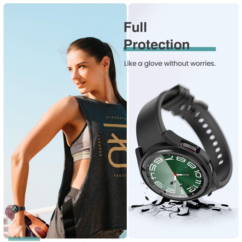 Tensea [5+5Pack for Samsung Galaxy Watch 6 Classic Screen Protector Case 47mm, Hard PC Bumper/HD Anti-Fog Tempered Glass Protective Film, Face Cover Set, Galaxy Watch 6 Classic Case for Women Men - Image 5