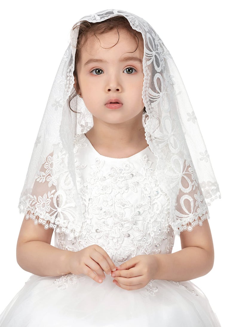 PAMOR First Communion Veils for Girls Lace Chapel Veil Mantilla Veils Latin Lass Church Veil for Catholic Baptism D Shape (White B) - Image 1