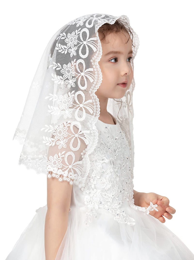 PAMOR First Communion Veils for Girls Lace Chapel Veil Mantilla Veils Latin Lass Church Veil for Catholic Baptism D Shape (White B) - Image 2