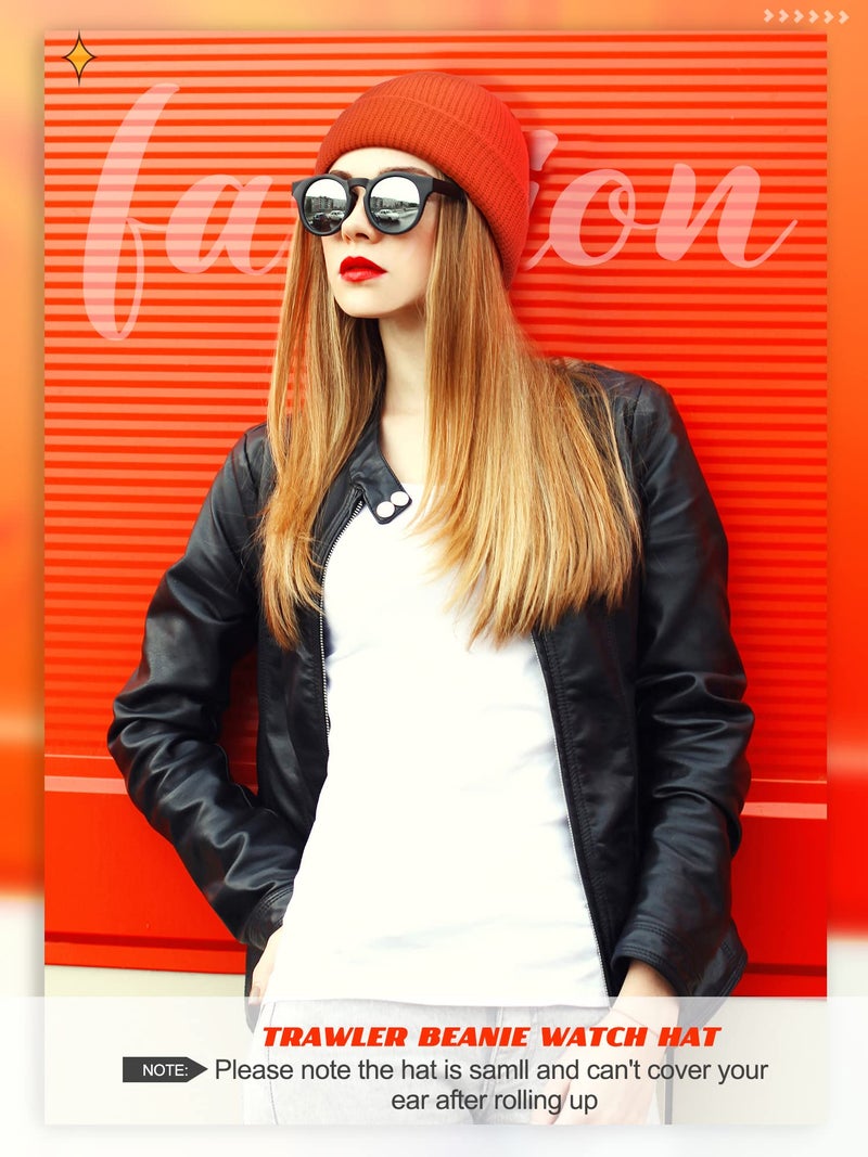 SATINIOR Fisherman Beanie Trawler Beanie Winter Watch Hat Roll up Edge Skullcap Unisex(Red, Caramel, Light Orange, Dark Orange,4 Pieces) - Image 5