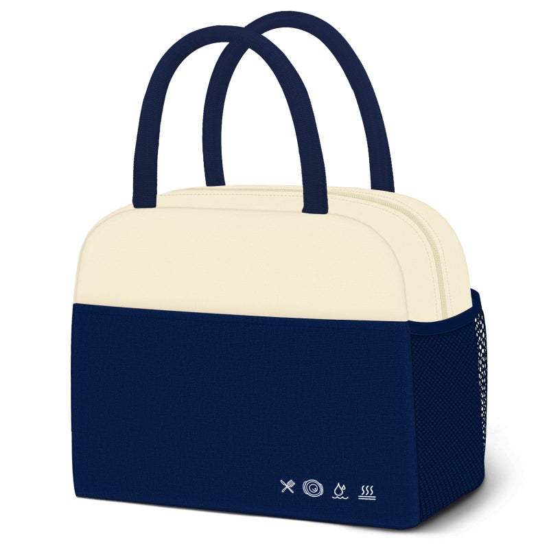 DALINDA Lunch Bag Women, Lunch Box for Women Men Reusable Insulated Lunch Tote Bag, Handbags Case High Capacity for Travel Work Picnic,white blue - Image 1