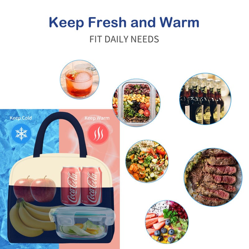 DALINDA Lunch Bag Women, Lunch Box for Women Men Reusable Insulated Lunch Tote Bag, Handbags Case High Capacity for Travel Work Picnic,white blue - Image 5