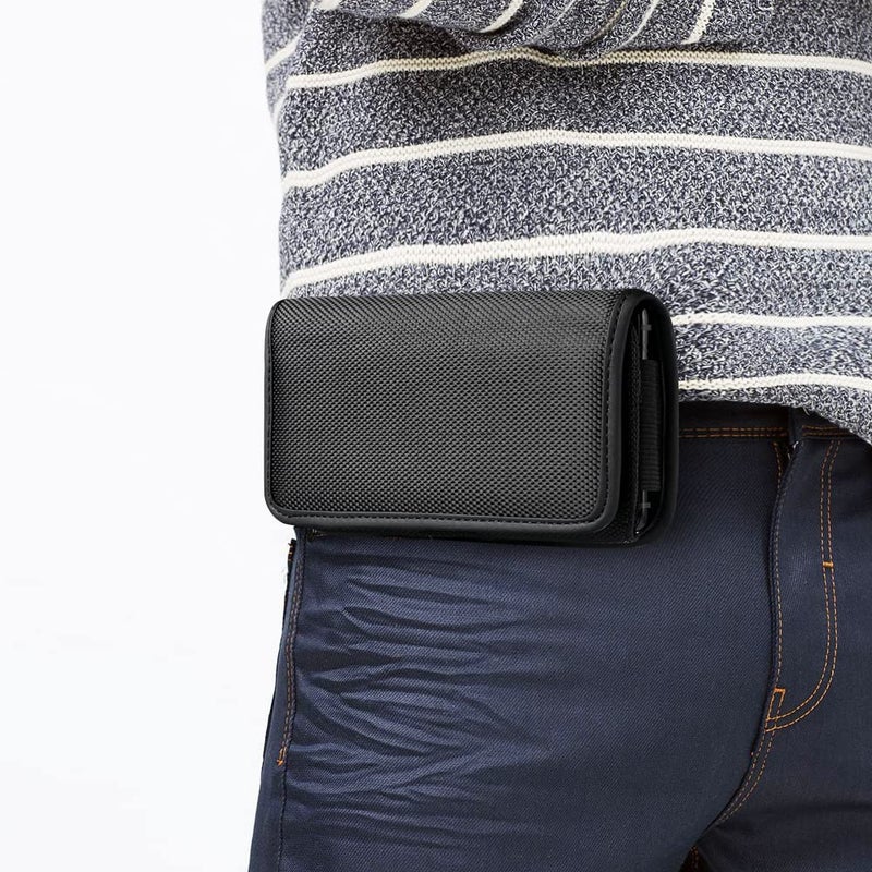 SYIDINZN Nylon Cell Phone Pouch Holster Case Bag with Belt Clip for iPhone 14 13 12 11 Pro Max Moto Samsung Galaxy S22 S21 S20 Fe Plus Ultra, A12 A13 A32 A53 A03s Note 20 Ultra (Black-XXL) - Image 2