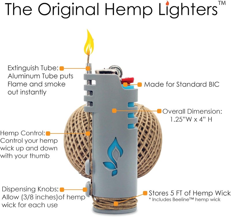 Hemplights ولاعة شمع القنب 2 عبوة، تشمل 8 أقدام من شمع القنب من الولايات المتحدة (أسود/رمادي) - Image 2