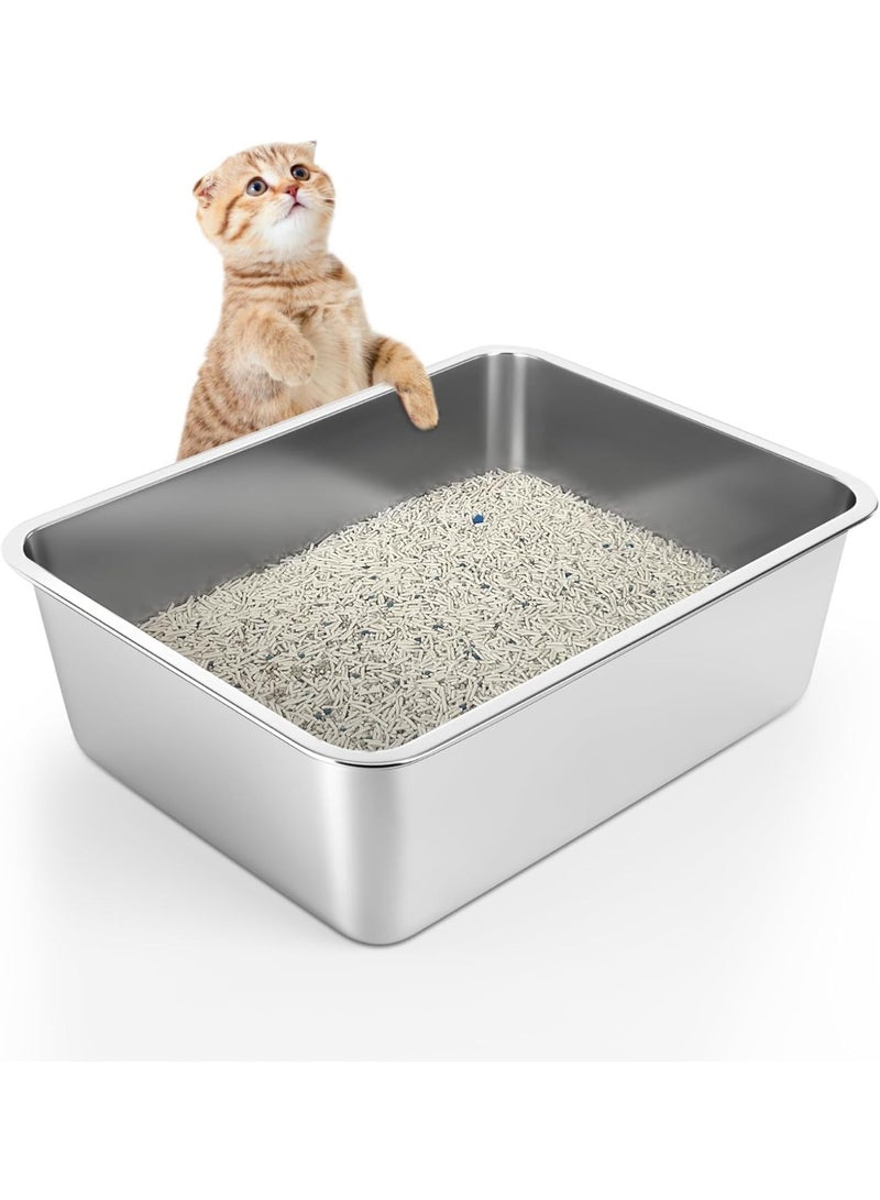 M.A&F's Stainless Steel Cat Litter Box - Large Litter Box for Big Cats - Easy to Clean, Never Absorbs Odor, Stains, or Rusts - Silver (17.7" L x 13.5" W x 6" H) - Image 1