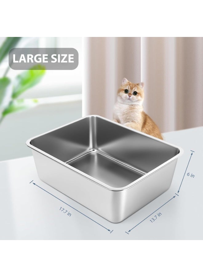 M.A&F's Stainless Steel Cat Litter Box - Large Litter Box for Big Cats - Easy to Clean, Never Absorbs Odor, Stains, or Rusts - Silver (17.7" L x 13.5" W x 6" H) - Image 2