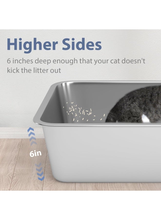 M.A&F's Stainless Steel Cat Litter Box - Large Litter Box for Big Cats - Easy to Clean, Never Absorbs Odor, Stains, or Rusts - Silver (17.7" L x 13.5" W x 6" H) - Image 4